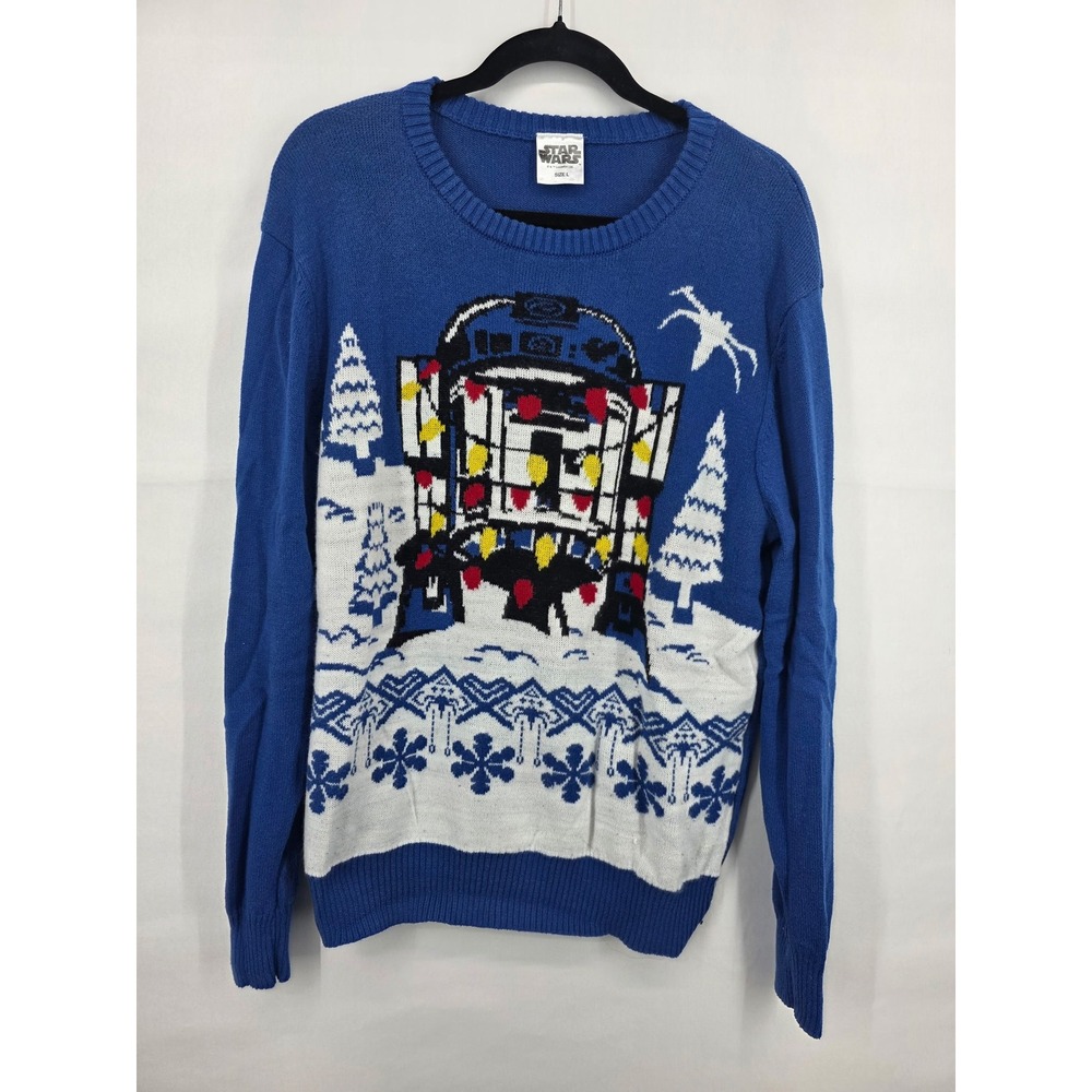 Star Wars R2-D2 Christmas Holiday Sweater Blue Mens Large Fair Isle Pullover